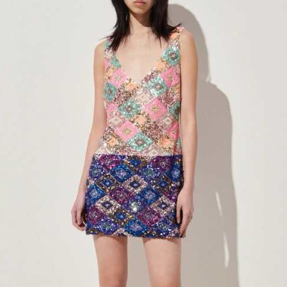 Rachel Comey Dresses & Skirts - Rachel Comey Carissa Dress Colorful Sequin Mini V Neck Shift Party 2